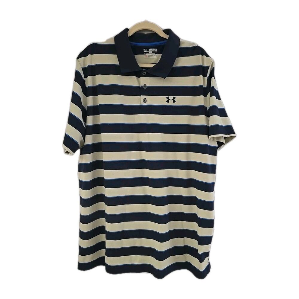 Under Armour Heatgear Navy Blue Striped Performance Polo Shirt Men's Size 3XL